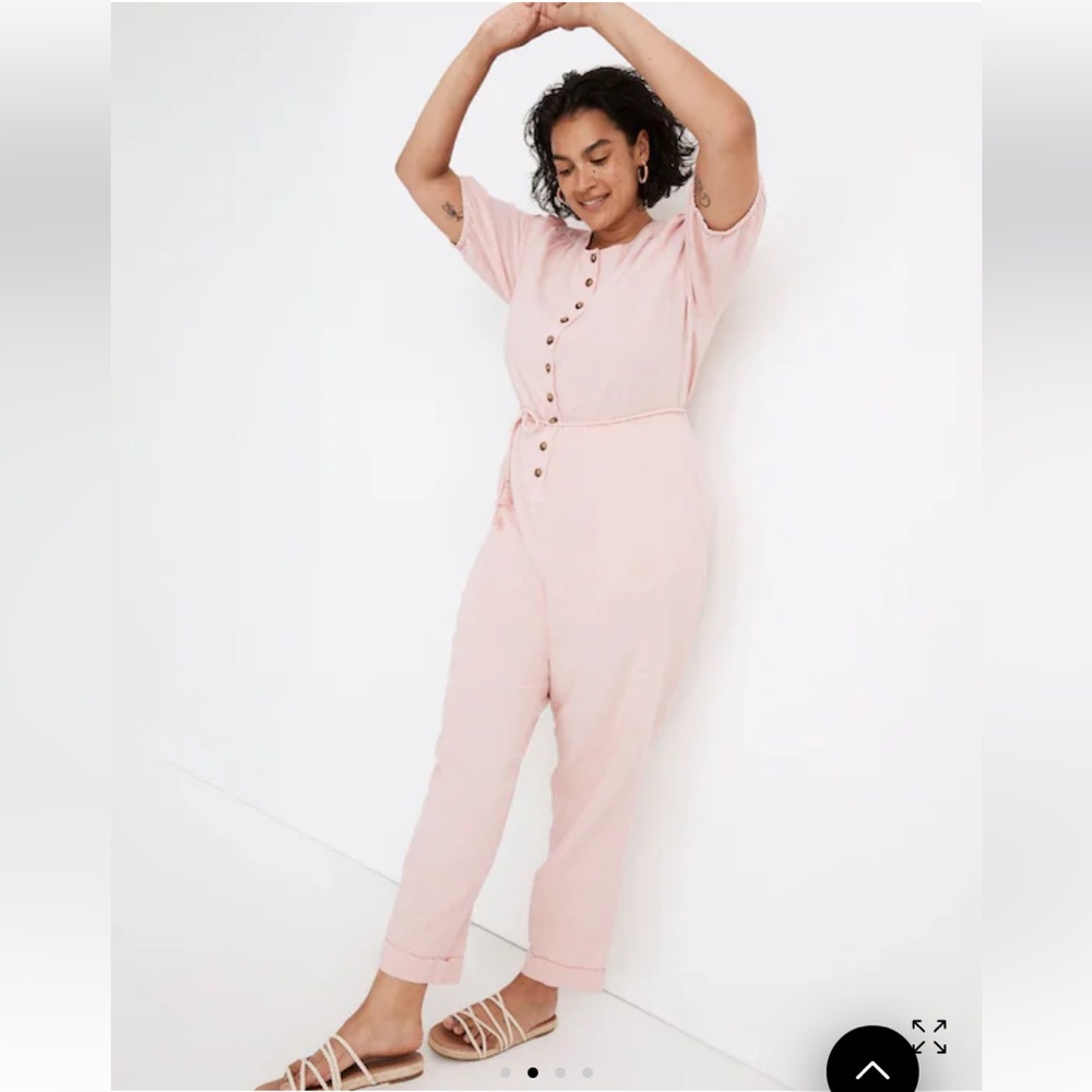 Madewell Linen-Blend Puff-Sleeve Tassel-Tie Jumpsuit - Picture 3 of 12